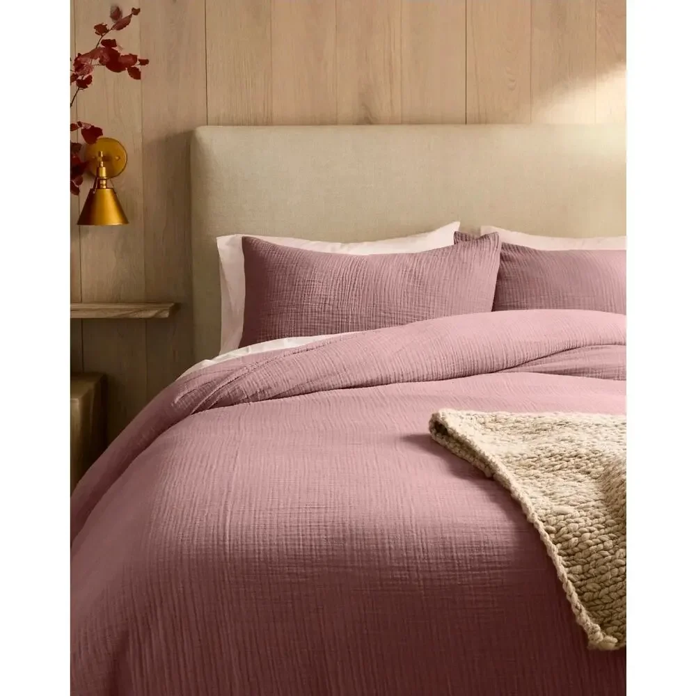 Quince Organic Cotton Airy Gauze Duvet Cover 3Pc Set Full Queen Dusty Mauve READ